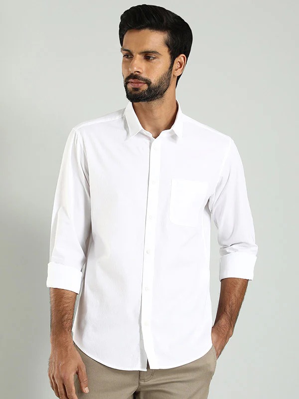 Indian Terrain Men's Regular Fit Full Sleeve Solid White Shirt